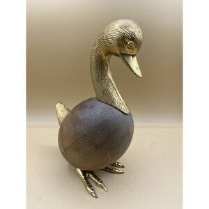 Vintage 1980 Dolbi Cashier Teak Wood Wooden Duck Bird Duck Brass READ